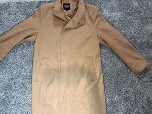 boohooMAN Camel Trench Coat Wool Blend Overcoat Size XL